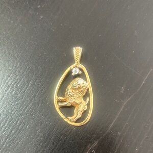 Gold Lion Pendant with Gemstone Accent